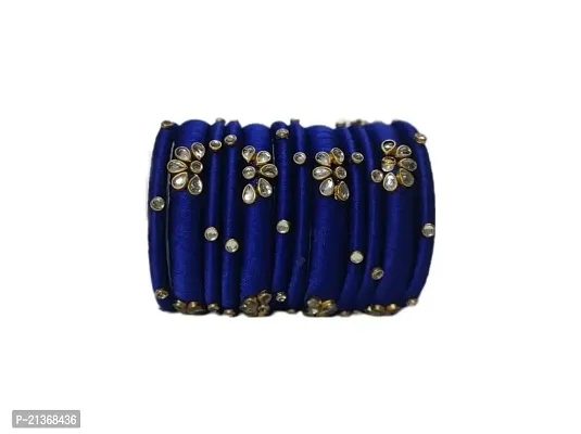 Smita's Creations Silk Thread Designer Bangles Kundan Plastic (Royal Blue)