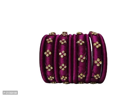 Smita's Creations Silk Thread Designer Bangles with Rhinestone Plastic material (Magenta Pink)-thumb0