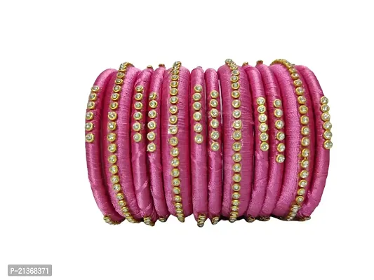 Smita's Creations Silk Thread Designer Bangles Rhinestone Plastic (Pink)