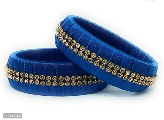 Smita's Creations Silk Thread Designer Bangles with rhinestone Plastic material (Light blue/cyan)