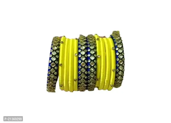 Smita's Creations Silk Thread Designer Bangles with Kundan Plastic material (lemonyellow  blue)