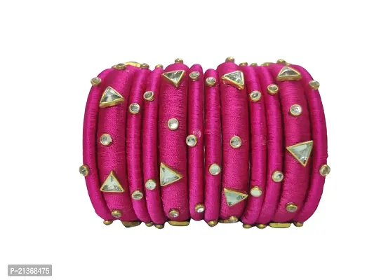 Smita's Creations Silk Thread Designer Bangles Kundan Plastic (Rani Pink)