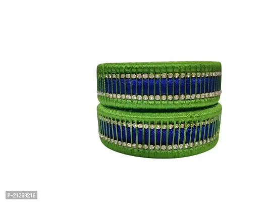 Smita's Creations Silk Thread Designer Bangles with rhinestone Plastic material (Green  Blue)