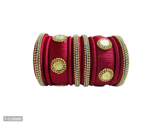 Smita's Creations Silk Thread Designer Bangles with rhinestone, beadchain, lakshmi coin Plastic material (maroon)-thumb0