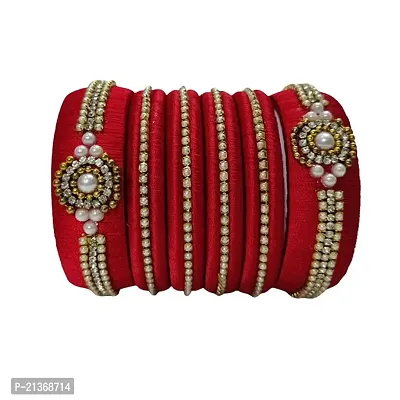Smita's Creations Silk Thread Designer Bangles with pearl Plastic material (red)