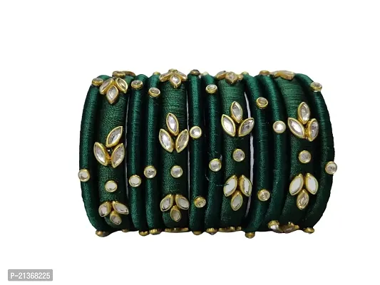 Smita's Creations Silk Thread Designer Bangles Kundan Plastic (Dark Green)-thumb0