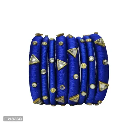 Smita's Creations Silk Thread Designer Bangles Kundan Plastic material (Royal Blue)-thumb0