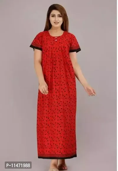 Elegant Red Cotton Printed Nighty For Women-thumb0