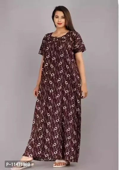 Elegant Wine Cotton Printed Nighty For Women