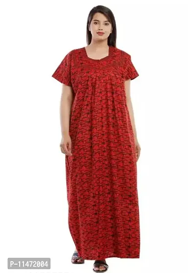 Elegant Maroon Cotton Printed Nighty For Women