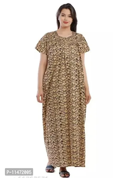 Elegant Cream Cotton Printed Nighty For Women