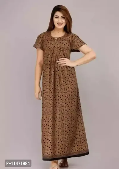 Elegant Light Brown Cotton Printed Nighty For Women-thumb0