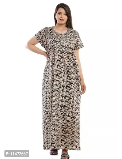 Elegant Grey Cotton Printed Nighty For Women