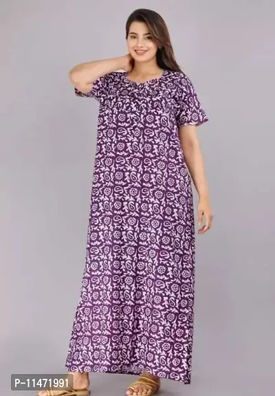 Elegant Purple Cotton Printed Nighty For Women-thumb0