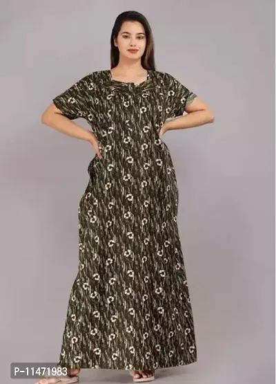 Elegant Mehndi Cotton Printed Nighty For Women-thumb0