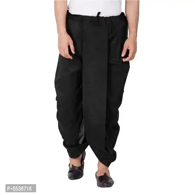 FANZI Black Silk Plain Dhoti for Men-thumb0