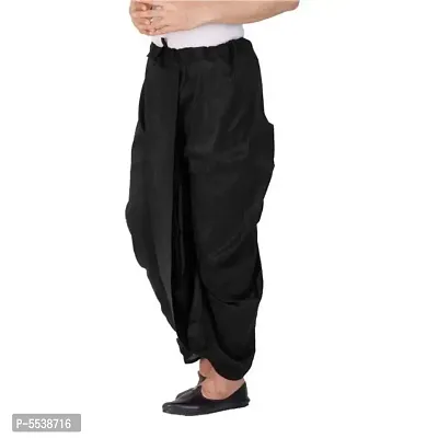 FANZI Black Silk Plain Dhoti for Men-thumb2