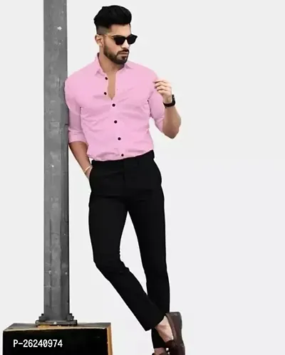 Reliable Pink Cotton Solid Long Sleeves Casual Shirts For Men-thumb0