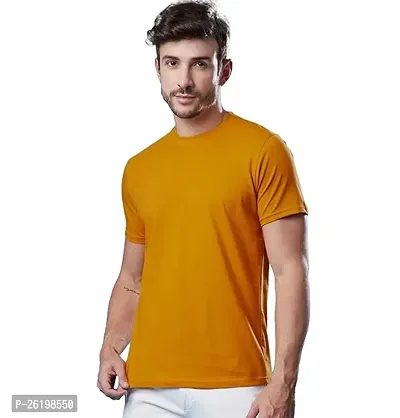 Reliable Yellow Cotton Solid Round Neck Tees For Men-thumb0