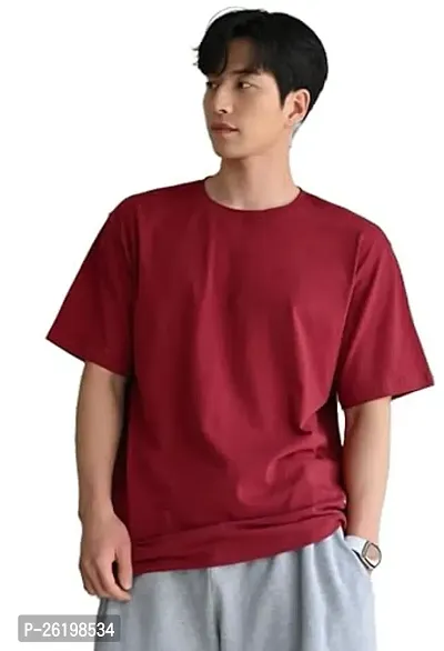 Reliable Red Cotton Solid Round Neck Tees For Men