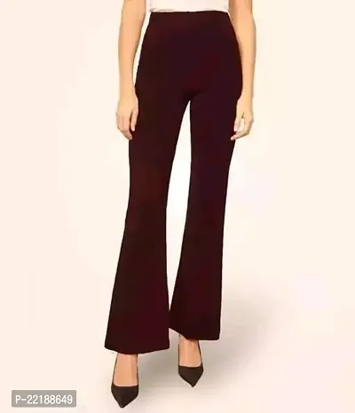 Elegant Maroon Cotton Blend Solid Trousers For Women-thumb0