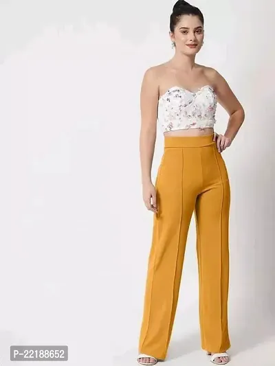Elegant Yellow Polycotton Solid Trousers For Women