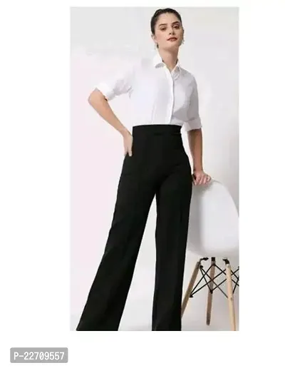 Elegant black Cotton Blend Solid Trousers For Women-thumb0