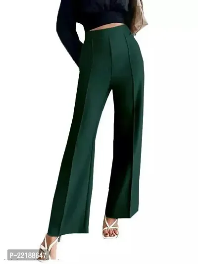 Elegant Green Cotton Blend Solid Trousers For Women-thumb0