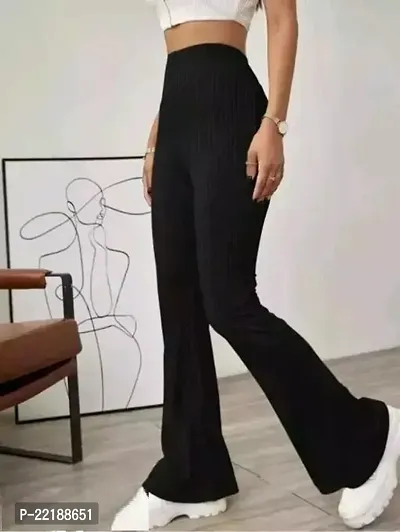 Elegant Black Polycotton Solid Trousers For Women