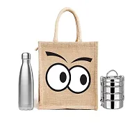 Dasvilla Lunch Box Jute Bag with Zip & Bottle Holder||Tiffin Bags for Office Men & Women||for Outing & Travelling|| (Design 3)-thumb1