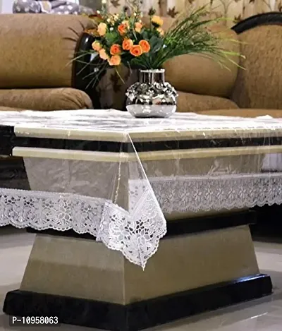 Dasvilla PVC Square Center Table Cover Size- 48x48 inches Transparent Cover for Square Center Table (Transparent Silver Border)