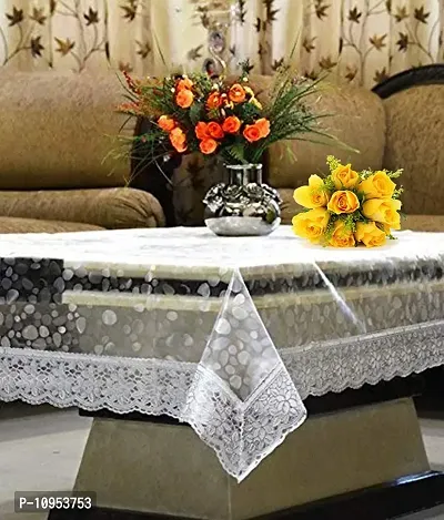 Dasvilla PVC Square Center Table Cover Size- 48x48 inches Transparent Cover for Square Center Table (3D Silver Border)