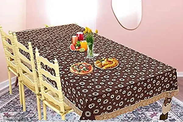 Dasvilla PVC Printed Center Table Cover with Golden Lace,Size- 40x60 inches,Brown,Rectangular Center Table Cover-thumb0