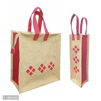 Dasvilla Bags 100% Biodegradable Stylist Jute Lunch and Water Bottle Bag Combo (Design 3)