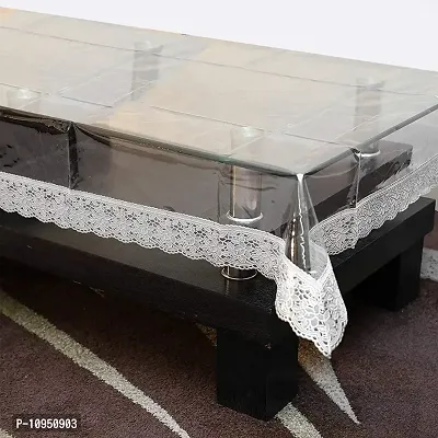 Dasvilla PVC Transparent Dining Table Cover with Lace Rectangle Table Cover (Center Table Cover,40x60 inches, Silver LACE)