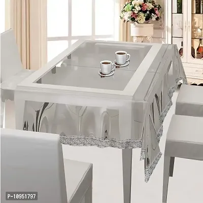Dasvilla PVC Transparent Dining Table Cover with Lace Rectangle Table Cover (4 Seater for 45x70, Silver LACE)