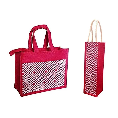 Dasvilla Bags 100% Biodegradable Stylist Jute Lunch and Water Bottle Bag Combo