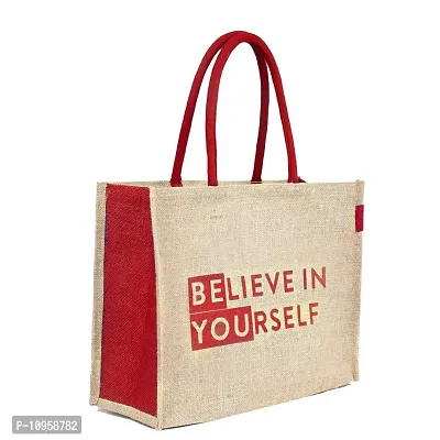 Dasvilla Jute Shopping Bag | Tote Bag | Carry Bag | Grocery Bag | Eco-Friendly Bag | Shoulder Bag | Handbag | Travel Bag | Reusable Bag - Tree (1 Shopping Bag - Red Beige )-thumb0