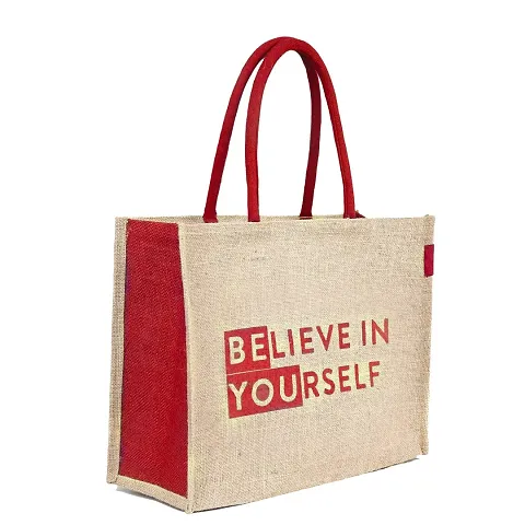 Dasvilla Jute Shopping Bag | Tote Bag | Carry Bag | Grocery Bag | Eco-Friendly Bag | Shoulder Bag | Handbag | Travel Bag | Reusable Bag - Tree (1 Shopping Bag - Red Beige )
