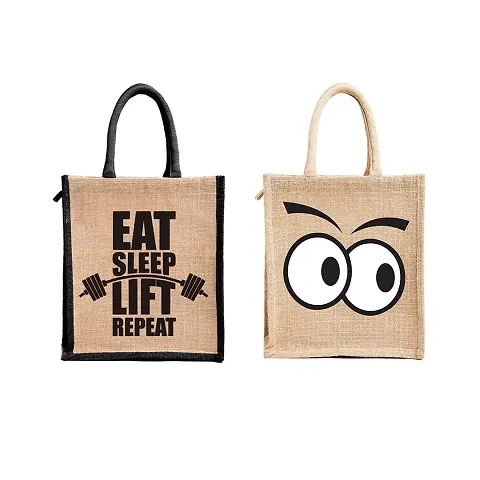 Dasvilla Lunch Box Jute Bag Combo with Zip & Bottle Holder||Tiffin/Lunch Carry Bags for Office Men & Women|| Multipurpose Jute Carry Bag