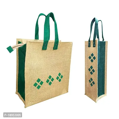 Dasvilla Bags 100% Biodegradable Stylist Jute Lunch and Water Bottle Bag Combo (Design 2)