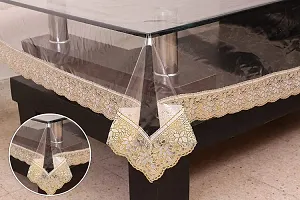 Dasvilla PVC Transparent Dining Table Cover with Lace Rectangle Table Cover (6 - 8 Seater for 60x90, Golden LACE)-thumb2