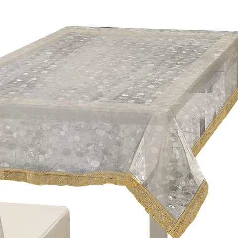 Dasvilla PVC Transparent 4 Seater Dining Table Cover with Golden Lace Rectangle Table Cover