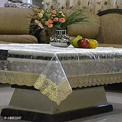 Dasvilla PVC Square Center Table Cover Size- 48x48 inches Transparent Cover for Square Center Table (3D Golden Border)