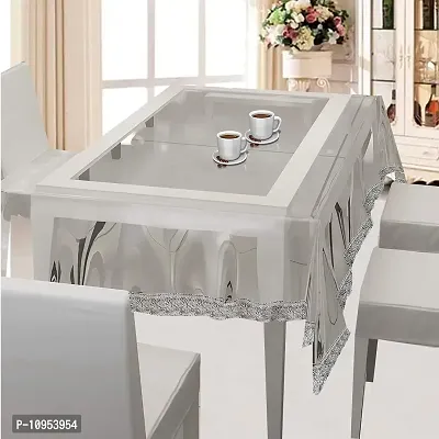 Dasvilla PVC Transparent 4 Seater Dining Table Cover with Silver Lace(45x70 inches) Rectangle Table Cover