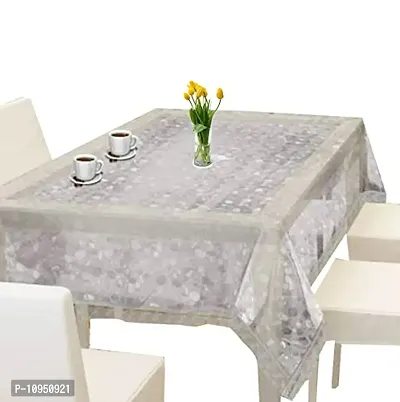 Dasvilla PVC 4 Seater 3D Transparent Dining Table Cover with Lace Rectangular Dining Table Cover (45?70 inches)-Silver