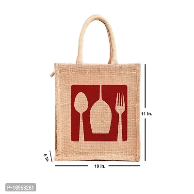 Dasvilla Lunch Box Jute Bag with Zip & Bottle Holder||Tiffin Bags for Office Men & Women||for Outing & Travelling|| (Design 5)-thumb2