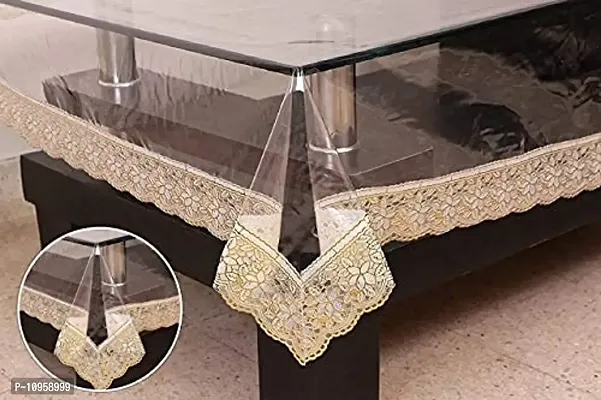 Dasvilla PVC Transparent Dining Table Cover with Lace Rectangle Table Cover (Center Table Cover,40x60 inches, Golden LACE)