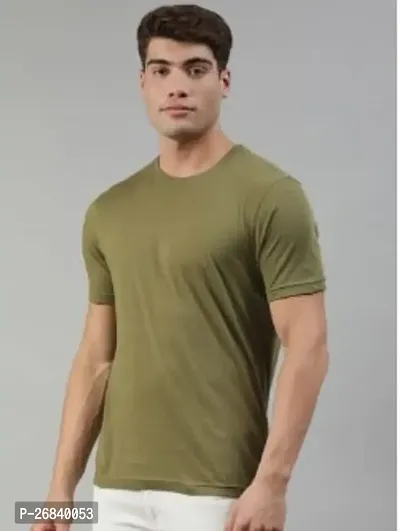 Stylish Olive Cotton Solid Round Neck T-Shirts For Men-thumb0