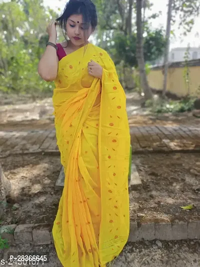 Elegant Yellow Cotton Silk Saree With Blouse Piece-thumb0